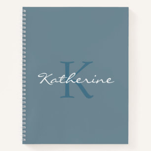 Carnet Dusty Blue Modern Script Nom Monogrammé