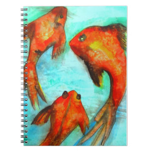Carnet Eau de poisson rouge orange orientale art original