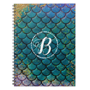 Carnet Écaille de Poisson Sirène Glam Turquoise Violet Or