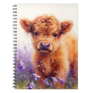 Carnet Écossais Highland Vache Calf Violet Fleurs sauvage