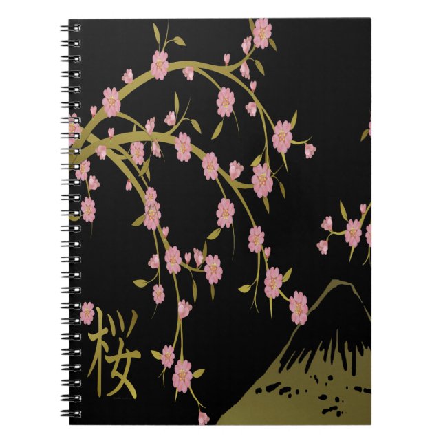 Carnet Écran noir rose Sakura or noir (Devant)