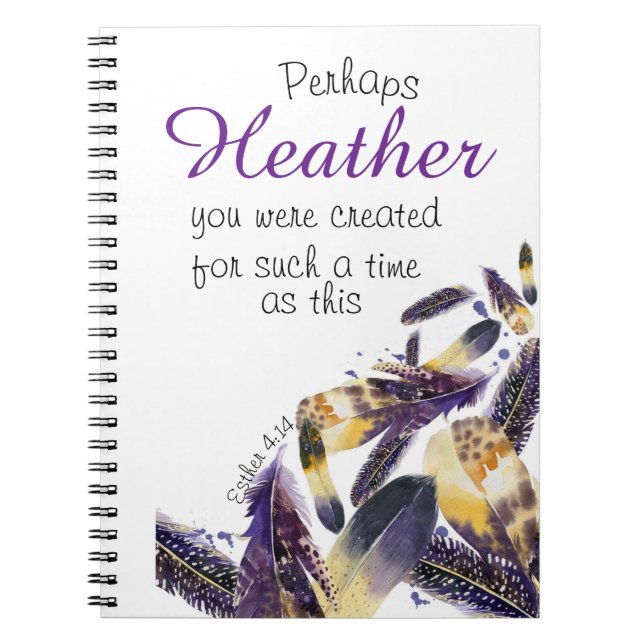 Carnet Écriture chrétienne personnalisée Plumes violettes (Devant)