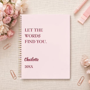 Carnet Écriture de citation inspirante rose gênée