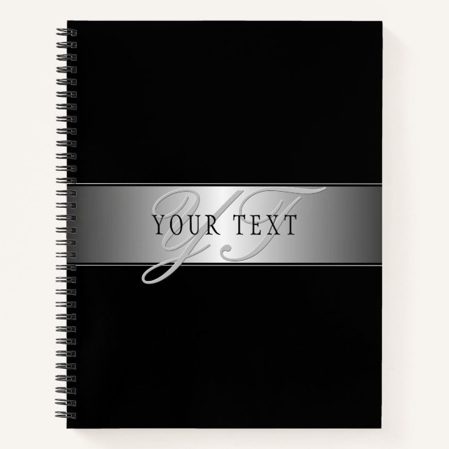 Carnet Écriture élégante de monogramme modifiable | Noir (Devant)