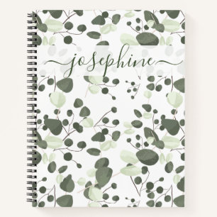 Carnet Écriture élégante personnalisée Eucalyptus vert