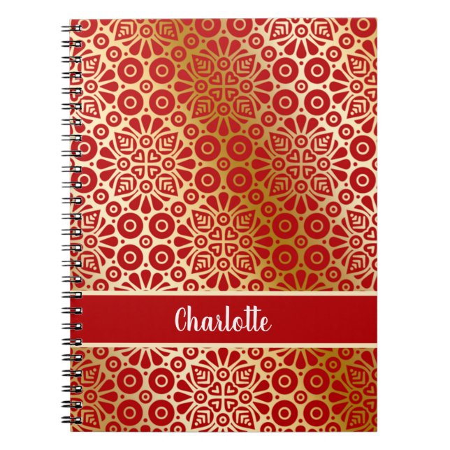 Carnet Écriture motif orientale en or rouge monogramme (Devant)