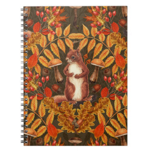 Carnet Écureuil d'automne sur brun foncé