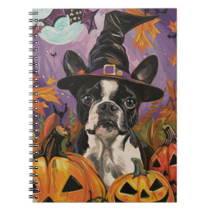 Carnet Éffrayant Boston Terrier Halloween Witch Et Citrou