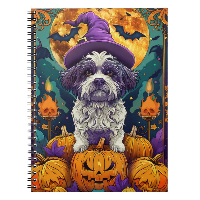Carnet Éffrayant Chih Tzu Chien Halloween sorcière et Cit (Devant)