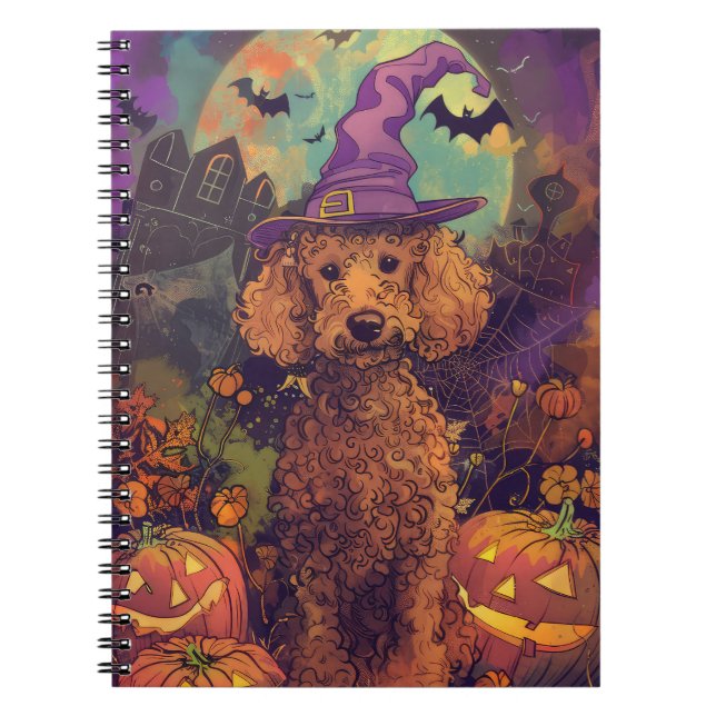Carnet Éffrayant Poodle Chien Halloween sorcière et Citro (Devant)