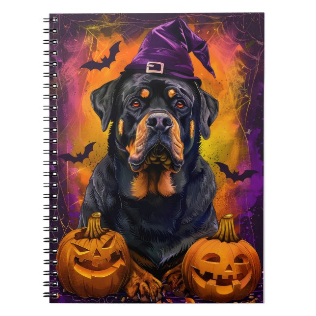 Carnet Éffrayant Rottweiler Chien Halloween sorcière et C (Devant)