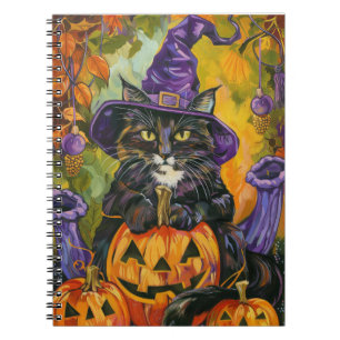 Carnet Éffrayant Tuxedo Chat Halloween Sorcière Et Citrou