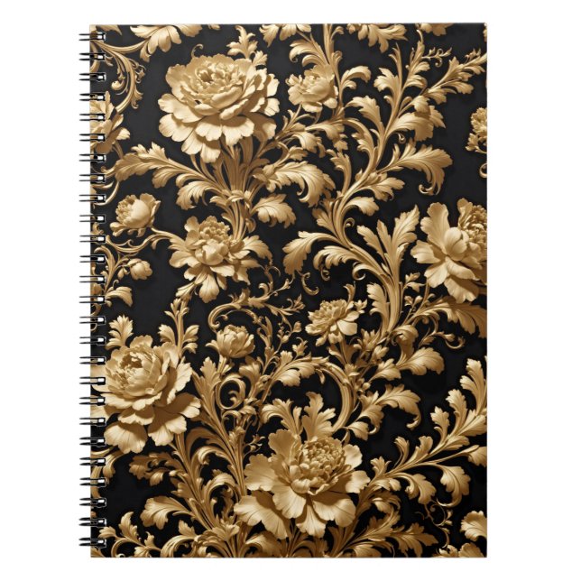 Carnet Élégance dévoilée : Floral noir et or (Devant)