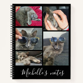 Carnet élégant 5 photos cat collage personnalisé noir Car