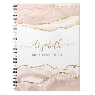 Carnet Elegant Agate Marble Personalized Coral Gold