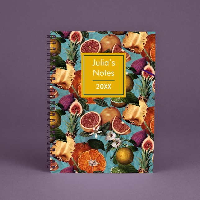 Carnet Élégant agrumes jaunes oranges fruits menthe motif (Créateur téléchargé)