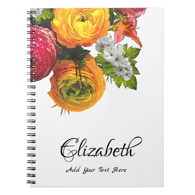 Carnet Elégant Aquarelle Fleurs Rose Floral Modèle (Devant)