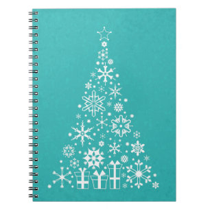 Carnet élégant arbre de Noël blanc et turquoise