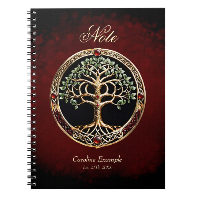 Carnet Élégant arbre noble de vie avec noeud celtique. (Devant)