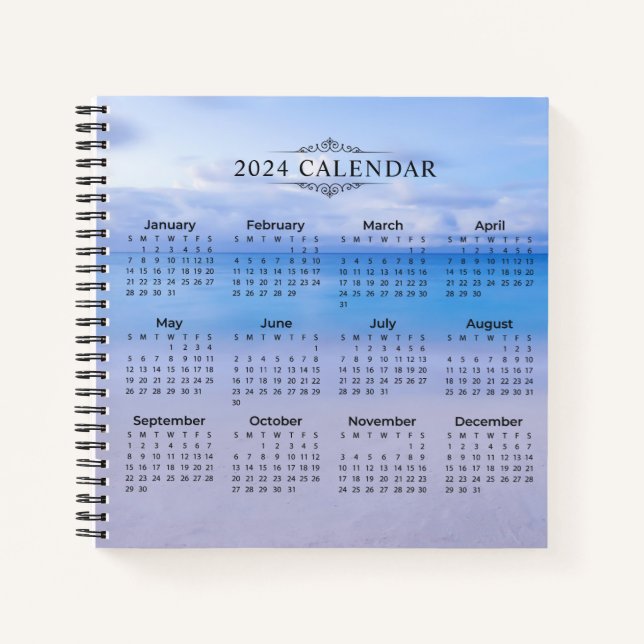 Carnet Élégant Arrière - plan de plage Calendrier 2024 |  (Devant)
