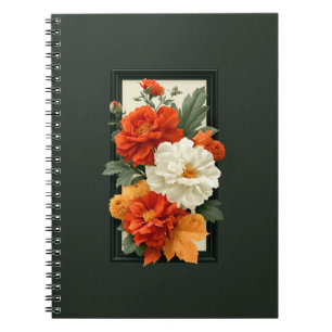 Carnet Élégant Art Floral Orange et Blanc en Acrylique