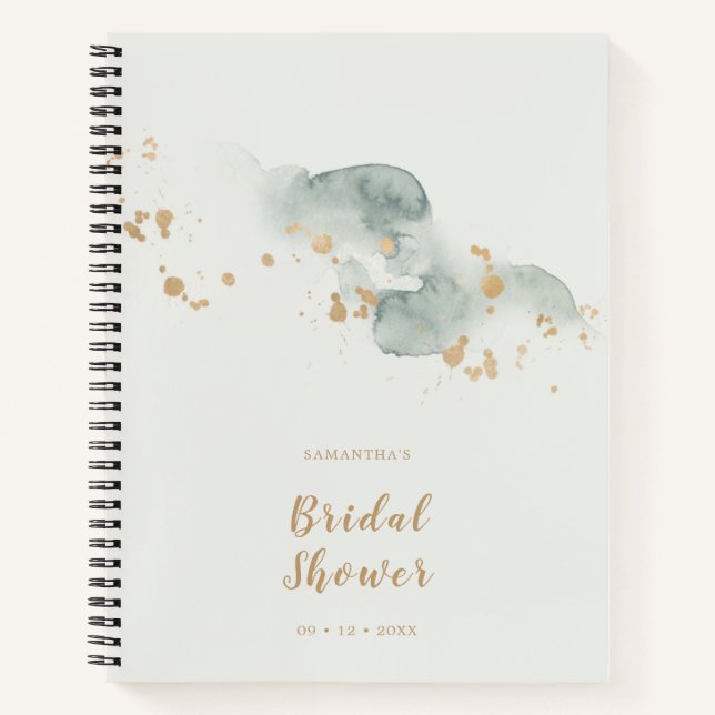 Carnet Élégant baptême de mariage aquarelle sauge or (Devant)