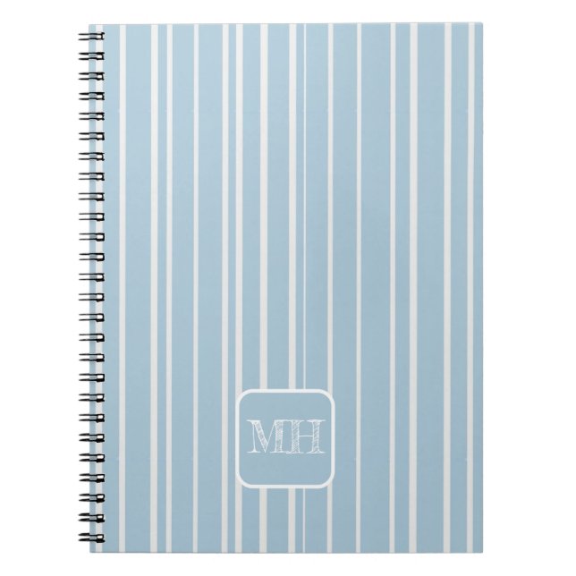 Carnet Élégant bébé bleu rayé monogrammé (Devant)