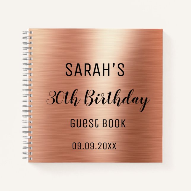 Carnet Elégant Black Rose Gold 30e anniversaire invité (Devant)