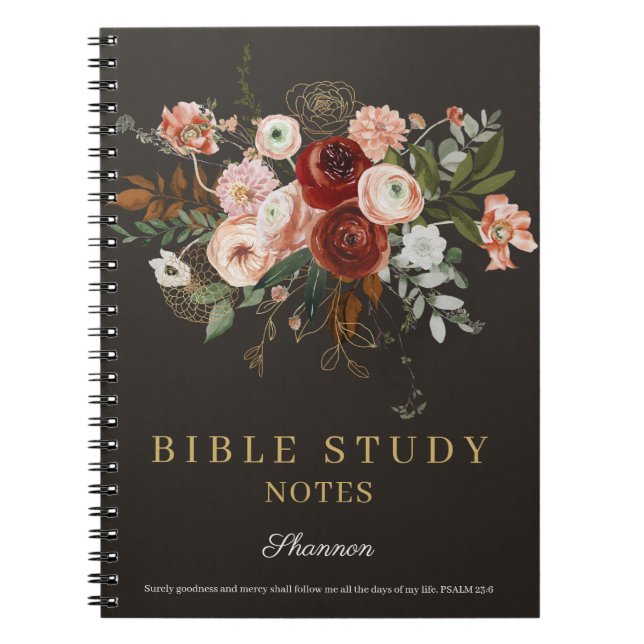 Carnet Elegant Black Rose Gold Floral Custom Bible Study (Devant)