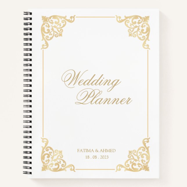 Carnet Elégant Blanc Or musulman Wedding planner musulman (Devant)