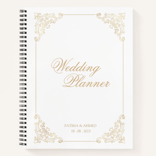 Carnet Elégant Blanc Or musulman Wedding planner musulman (Devant)