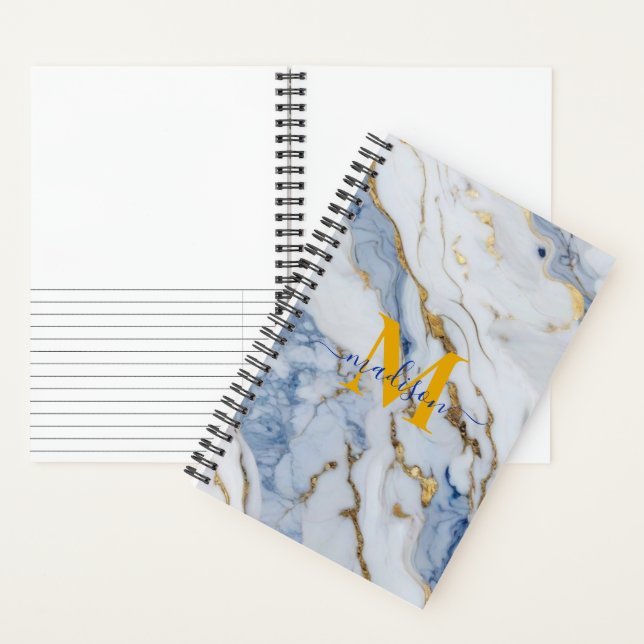 Carnet Elégant bleu blanc maïs doré personnalisation (À l'intérieur)