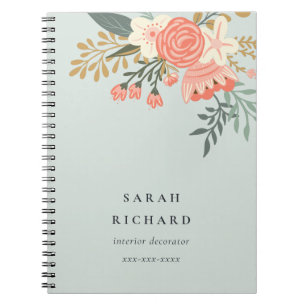 Carnet Elégant bleu bleu bleu orange bleu Ambrosia floral