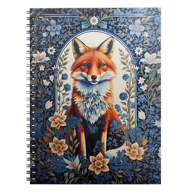 Carnet Elégant bleu Floral William Morris Inspiré Fox (Devant)