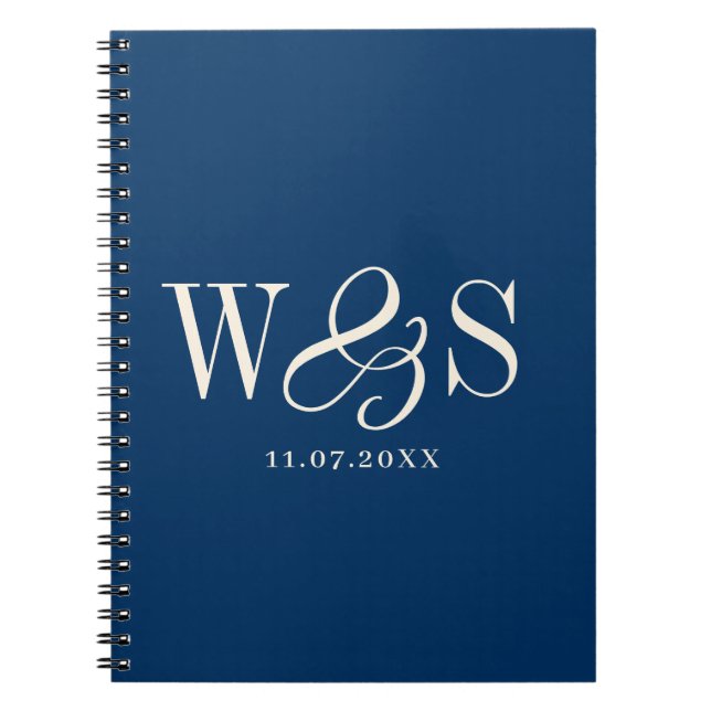 Carnet Elégant bleu marine couple mariage initial (Devant)