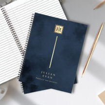 Élégant bleu marine et monogramme doré en spirale