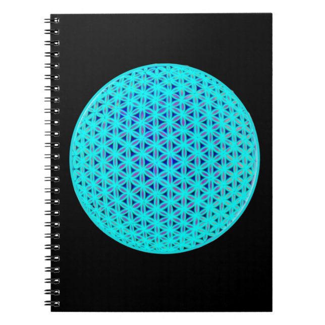 Carnet Élégant bleu néon fleur turquoise de vie (Devant)