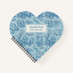 Carnet Elégant bleu vintage turquoise toile de jouy coeur