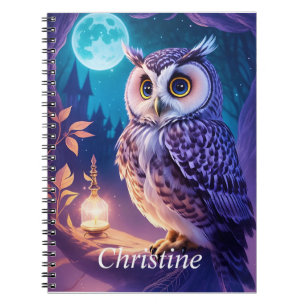 Carnet Élégant bleu violet magique Chouette comique AI Ar