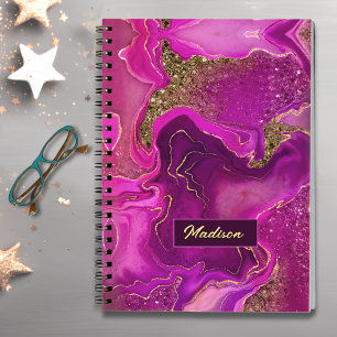 Carnet Élégant bloc-notes en marbre rose chaud en faux or