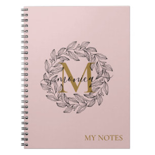 Carnet Élégant Blush Rose Girl Floral Gold Monogramme Nom