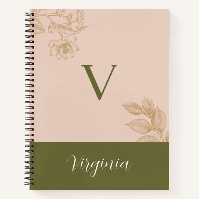 Carnet Elégant Botanique Personnalisé - Nommé avec V (Devant)