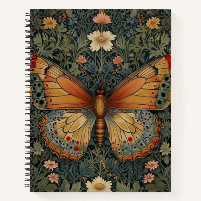 Carnet Élégant buho rétro papillon botanique verdure (Devant)