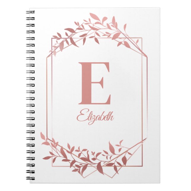 Carnet Élégant cadre en or rose monogrammé feuille blanc (Devant)