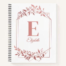 Carnet Élégant cadre en or rose monogrammé feuille blanc
