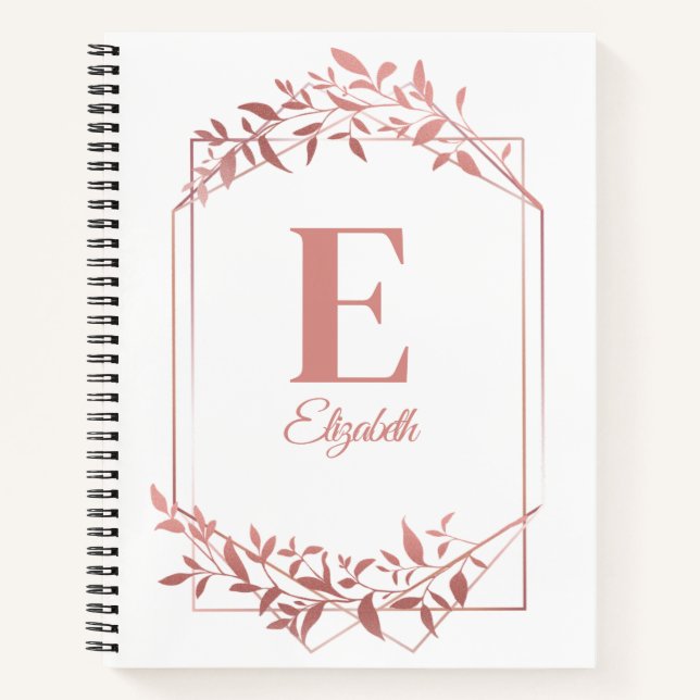 Carnet Élégant cadre en or rose monogrammé feuille blanc (Devant)