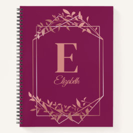 Carnet Élégant cadre rose monogrammé or feuille rose