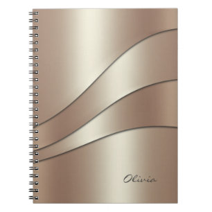 Carnet Élégant Champagne Shimmer Vagues Motif avec nom