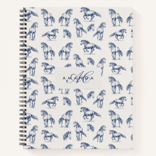 Carnet Élégant Cheval Bleu Monogramme Cadeaux Initiaux