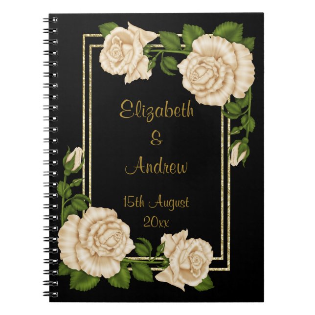 Carnet Élégant Chic Corner ivoire Bouquets Rose Mariage (Devant)